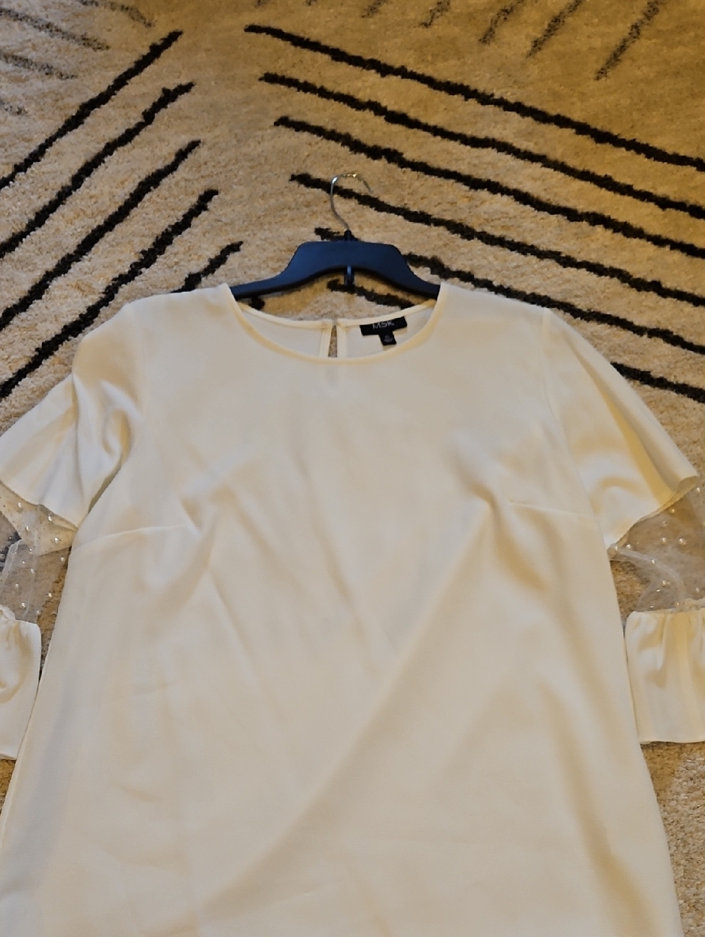 MSK Cream Blouse with Sheer Pearl-Dot Sleeve Panels